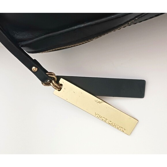 Vince Camuto Fiona Lg Blk Leather Satchel w Crossbody Tan Print Gold Hardware - Picture 11 of 16